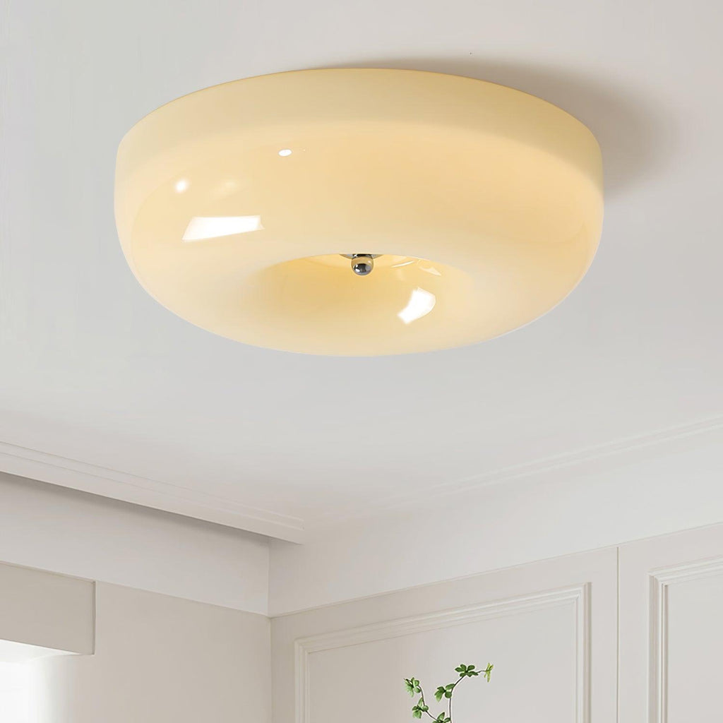 Round Glass LED Ceiling Light In White Metal Finish For Living Room Bedroom And Hallway | Temsk