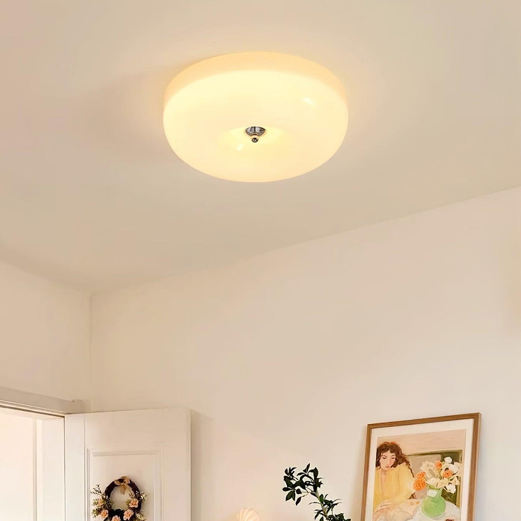 Cream Pudding Milk Glass Ceiling Light With Silver Accent, Dimmable Warm White | Temsk