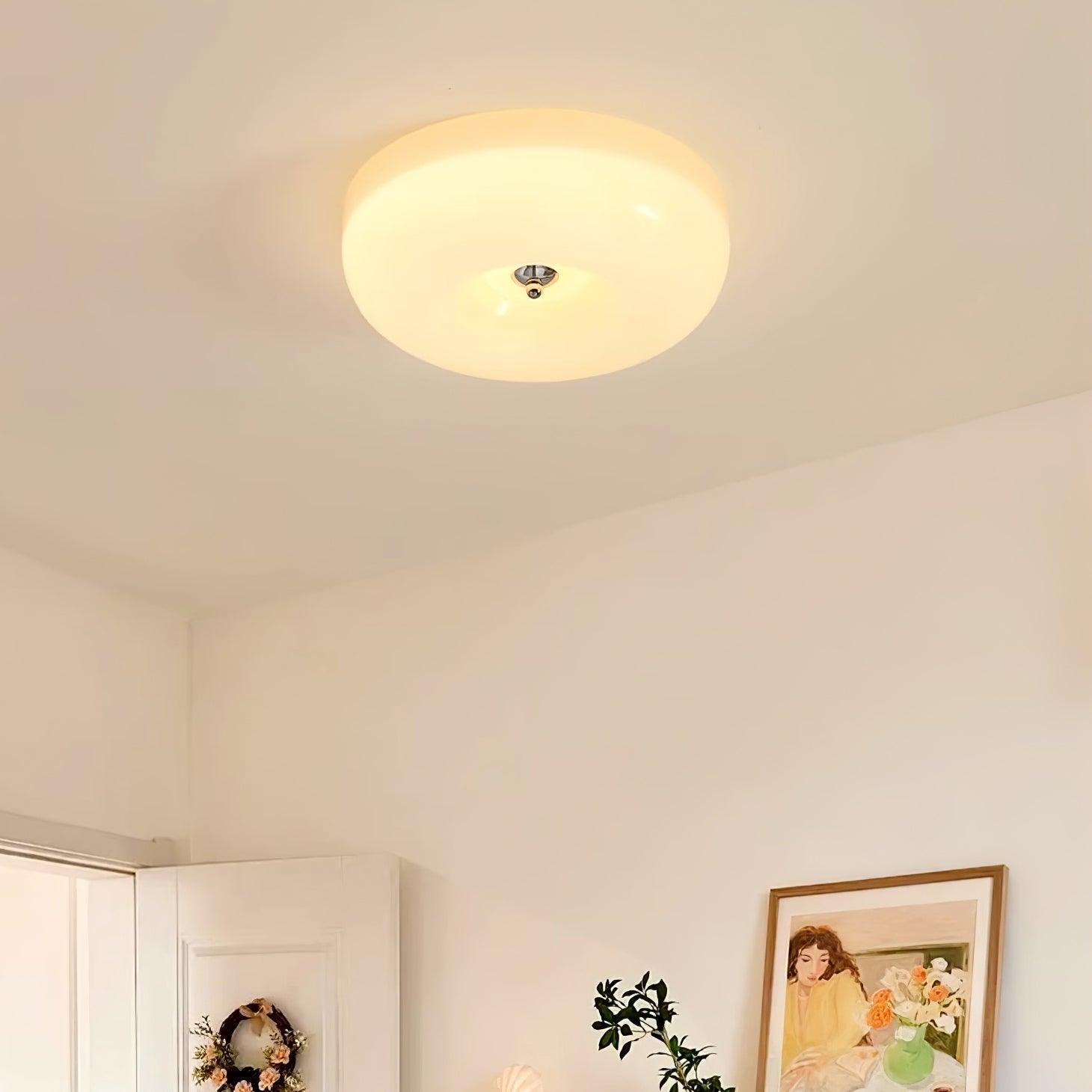 Cream Pudding Milk Glass Ceiling Light With Silver Accent, Dimmable Warm White | Temsk