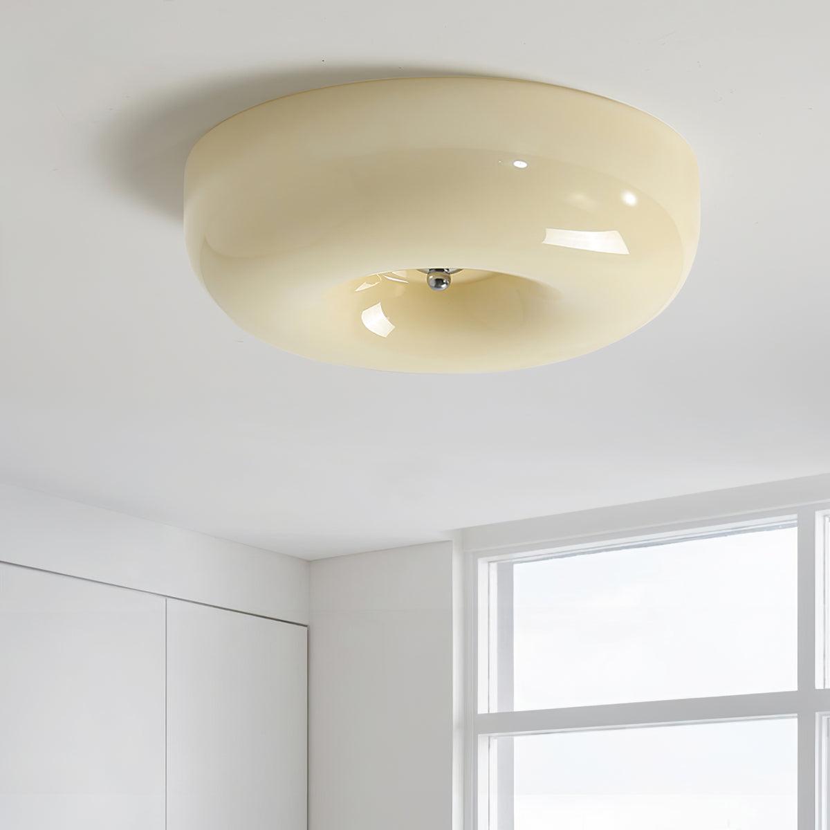 Cream Pudding Milk Glass Ceiling Light With Silver Accent, Dimmable Warm White | Temsk