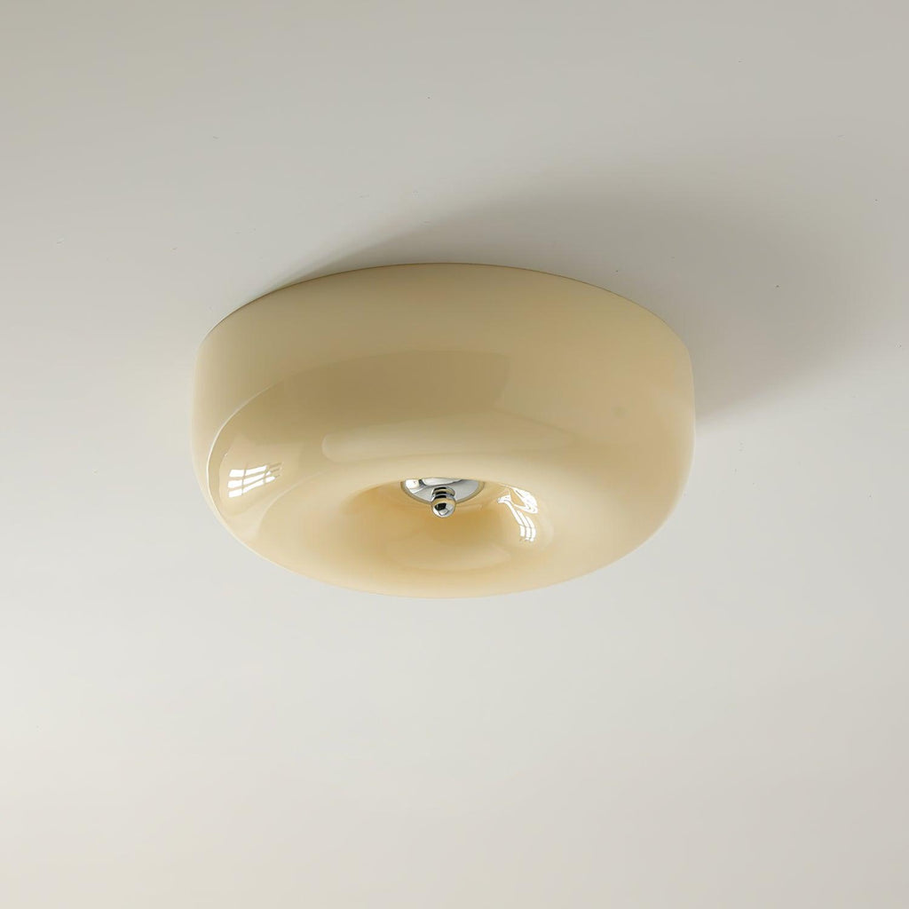 Cream Pudding Milk Glass Ceiling Light With Silver Accent, Dimmable Warm White | Temsk