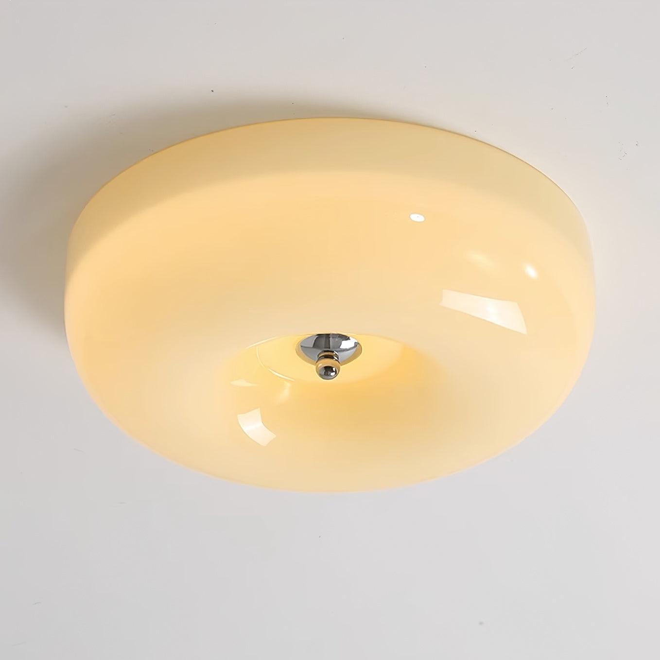 Round Glass LED Ceiling Light In White Metal Finish For Living Room Bedroom And Hallway | Temsk