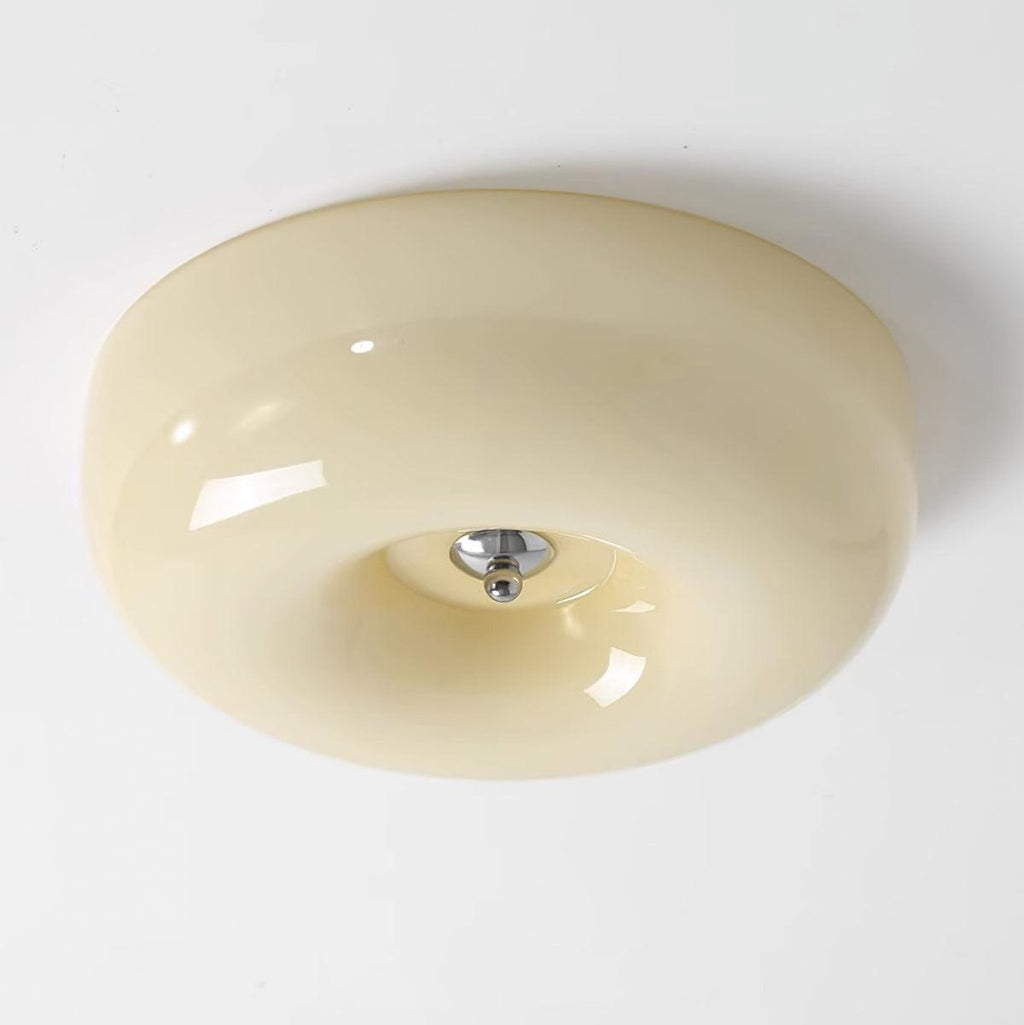 Cream Pudding Milk Glass Ceiling Light With Silver Accent, Dimmable Warm White | Temsk