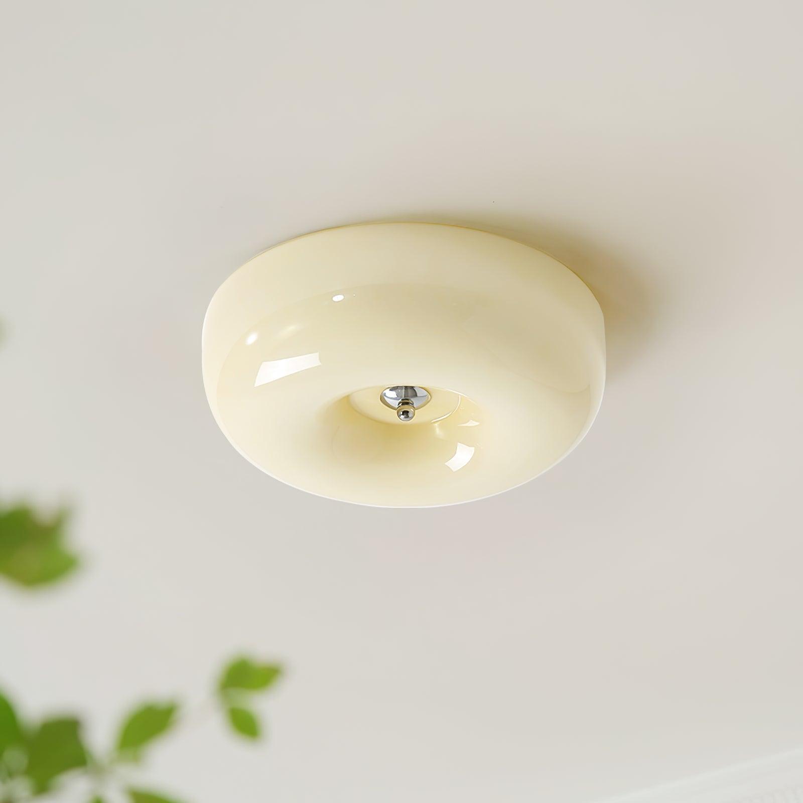 Round Glass LED Ceiling Light In White Metal Finish For Living Room Bedroom And Hallway | Temsk