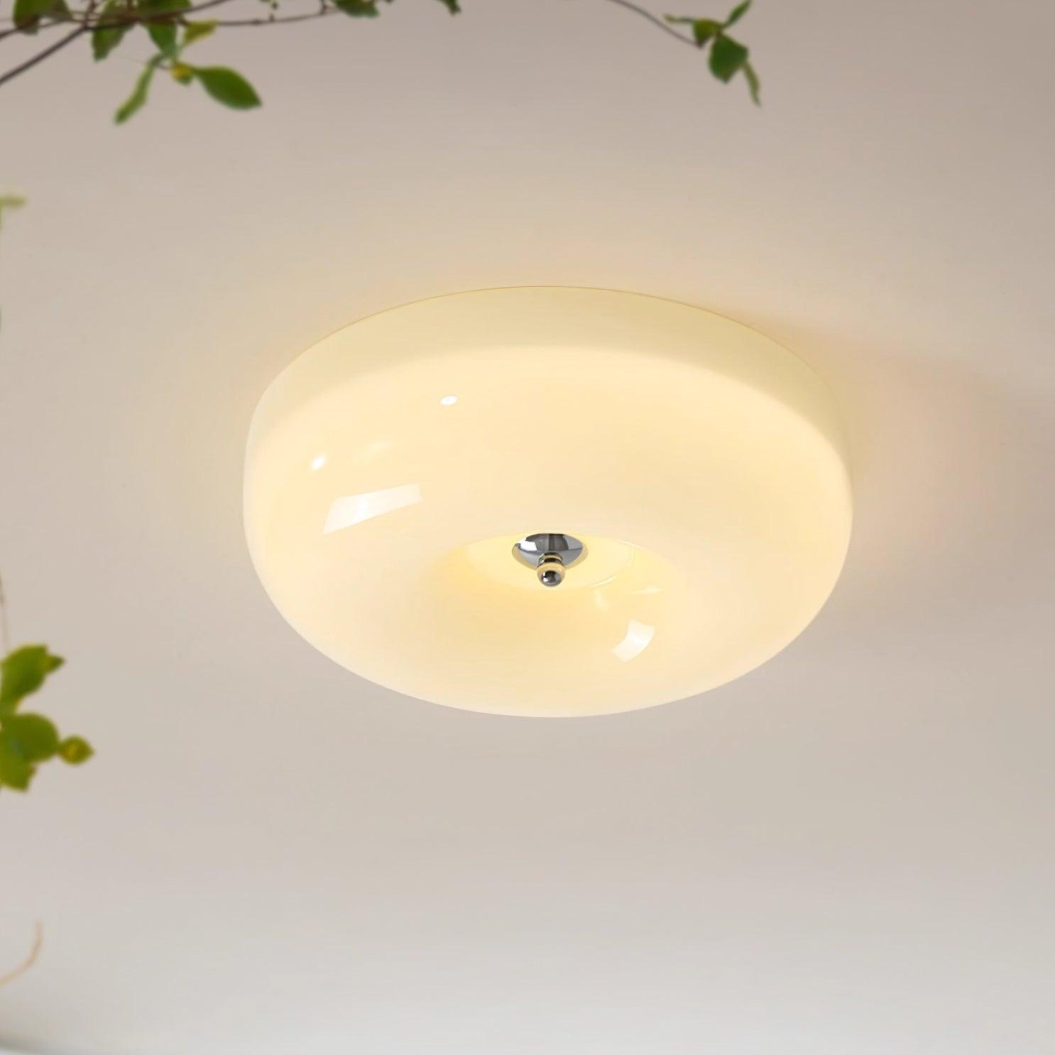Round Glass LED Ceiling Light In White Metal Finish For Living Room Bedroom And Hallway | Temsk