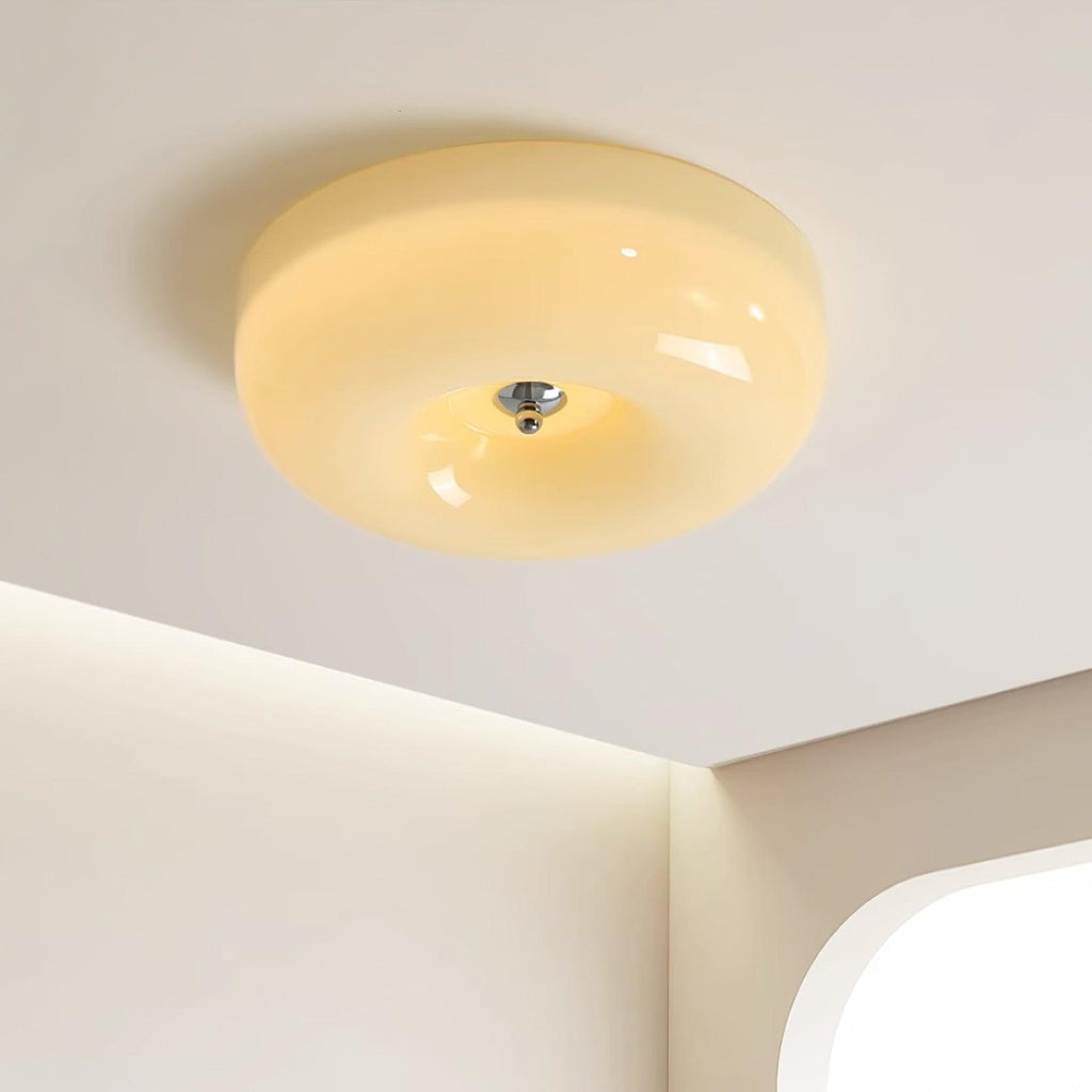 Cream Pudding Milk Glass Ceiling Light With Silver Accent, Dimmable Warm White | Temsk