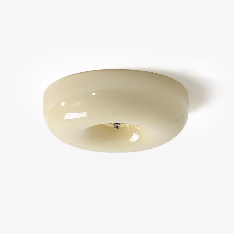 Cream Pudding Milk Glass Ceiling Light With Silver Accent, Dimmable Warm White | Temsk