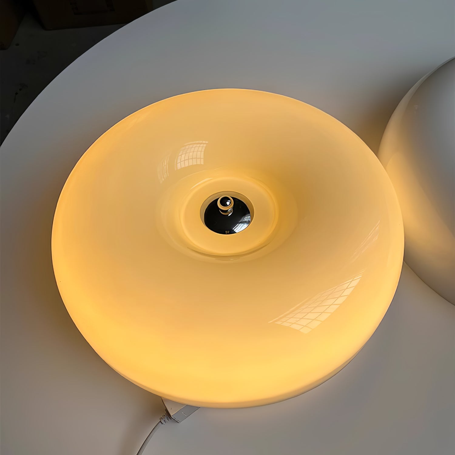 Cream Pudding Milk Glass Ceiling Light With Silver Accent, Dimmable Warm White | Temsk