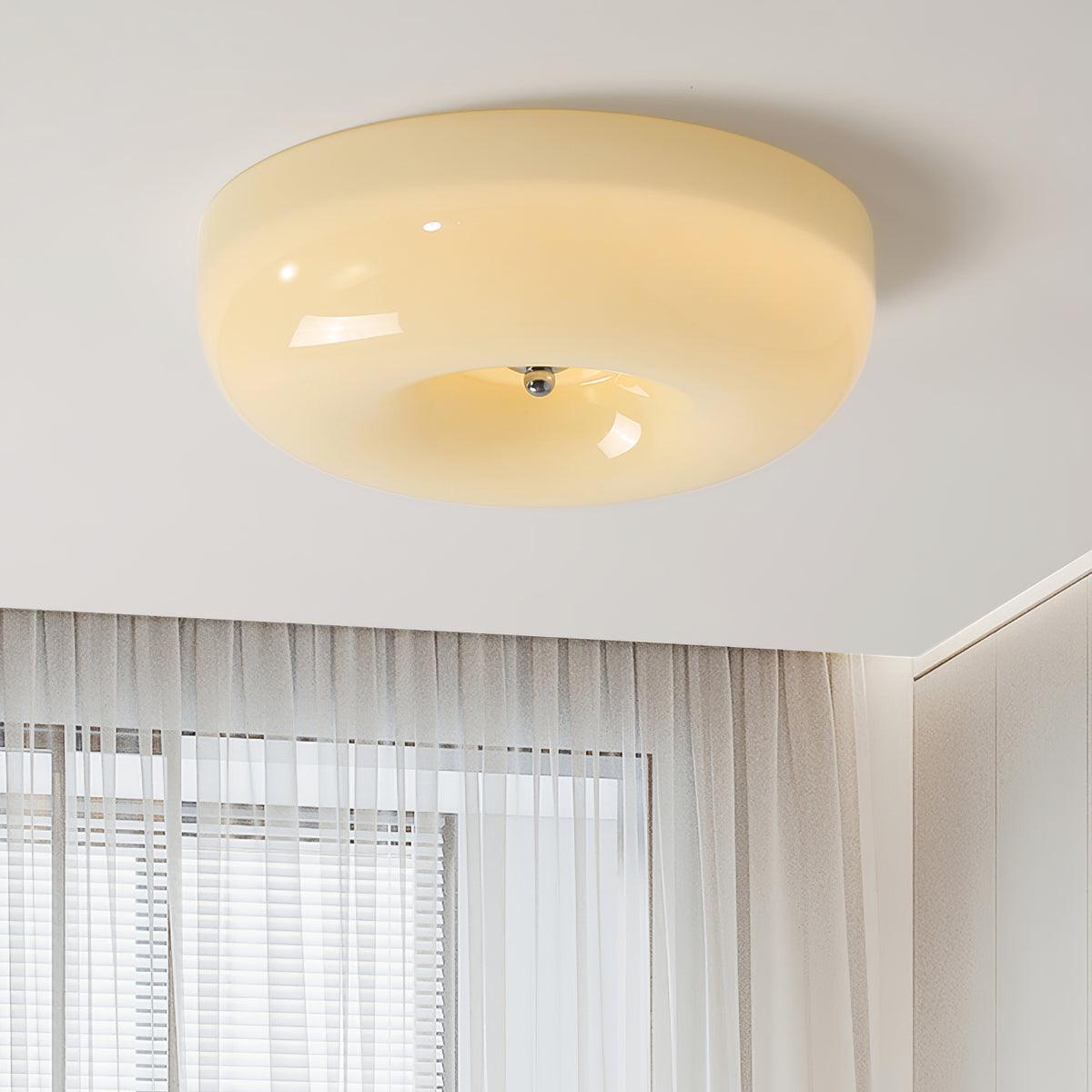 Cream Pudding Milk Glass Ceiling Light With Silver Accent, Dimmable Warm White | Temsk