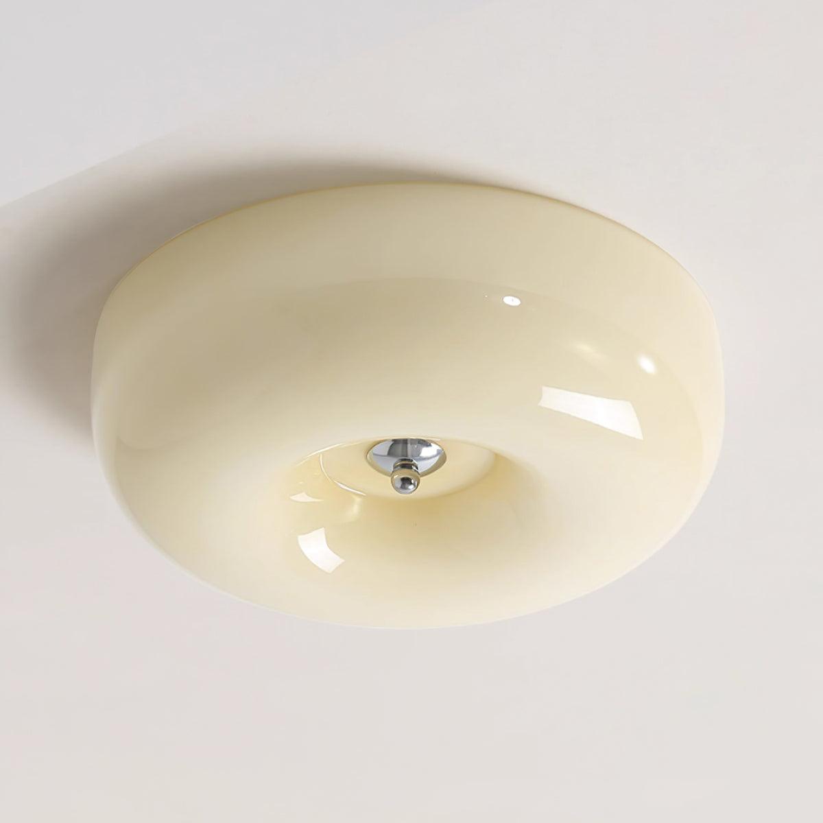 Cream Pudding Milk Glass Ceiling Light With Silver Accent, Dimmable Warm White | Temsk