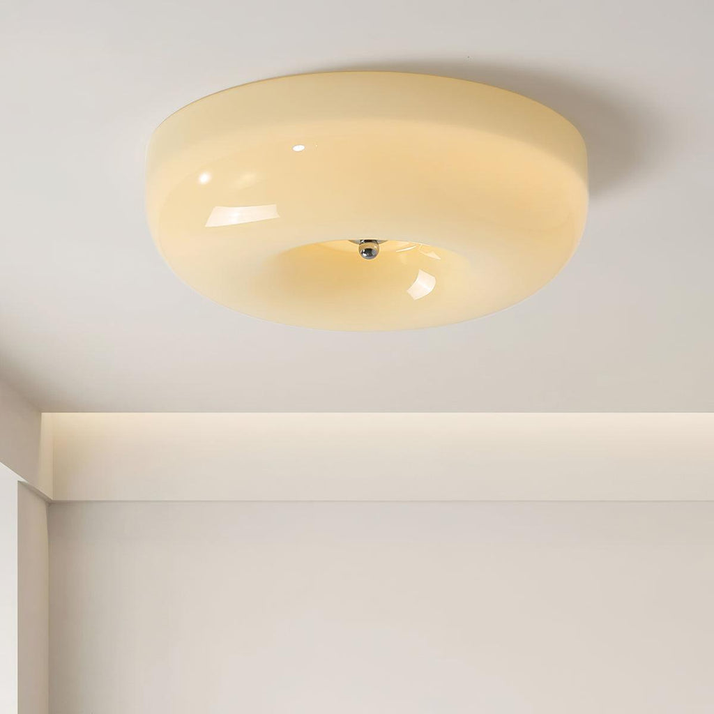 Cream Pudding Milk Glass Ceiling Light With Silver Accent, Dimmable Warm White | Temsk