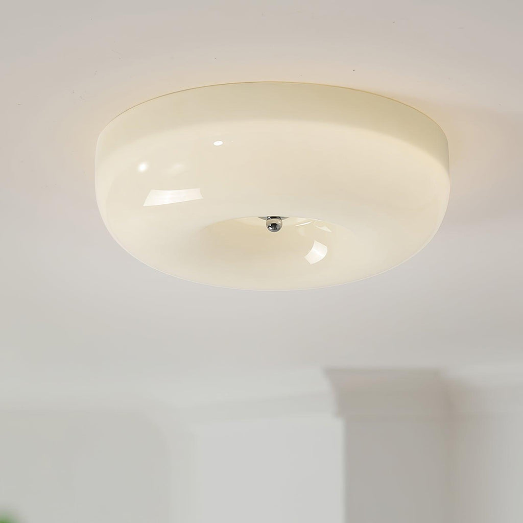 Cream Pudding Milk Glass Ceiling Light With Silver Accent, Dimmable Warm White | Temsk