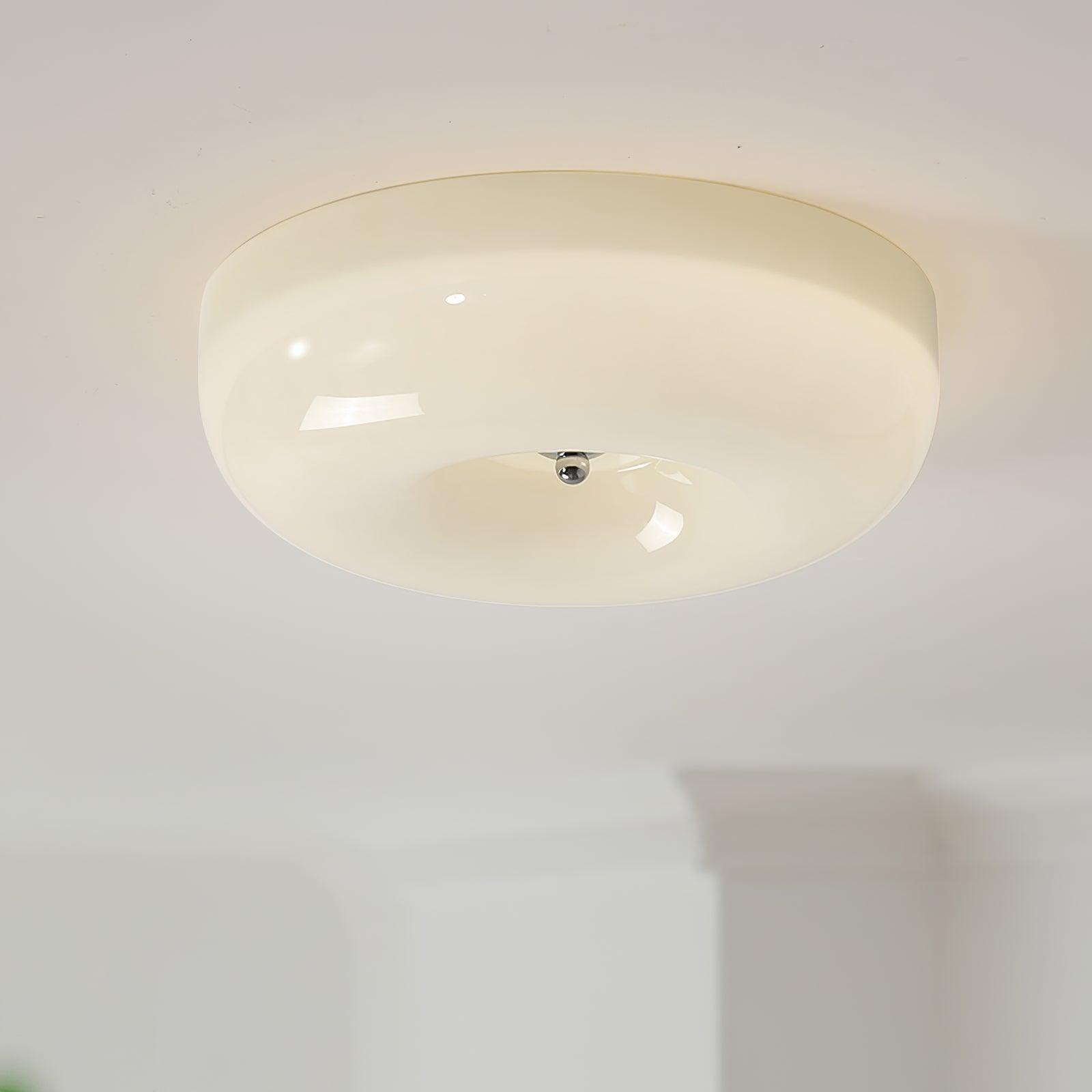 Cream Pudding Milk Glass Ceiling Light With Silver Accent, Dimmable Warm White | Temsk