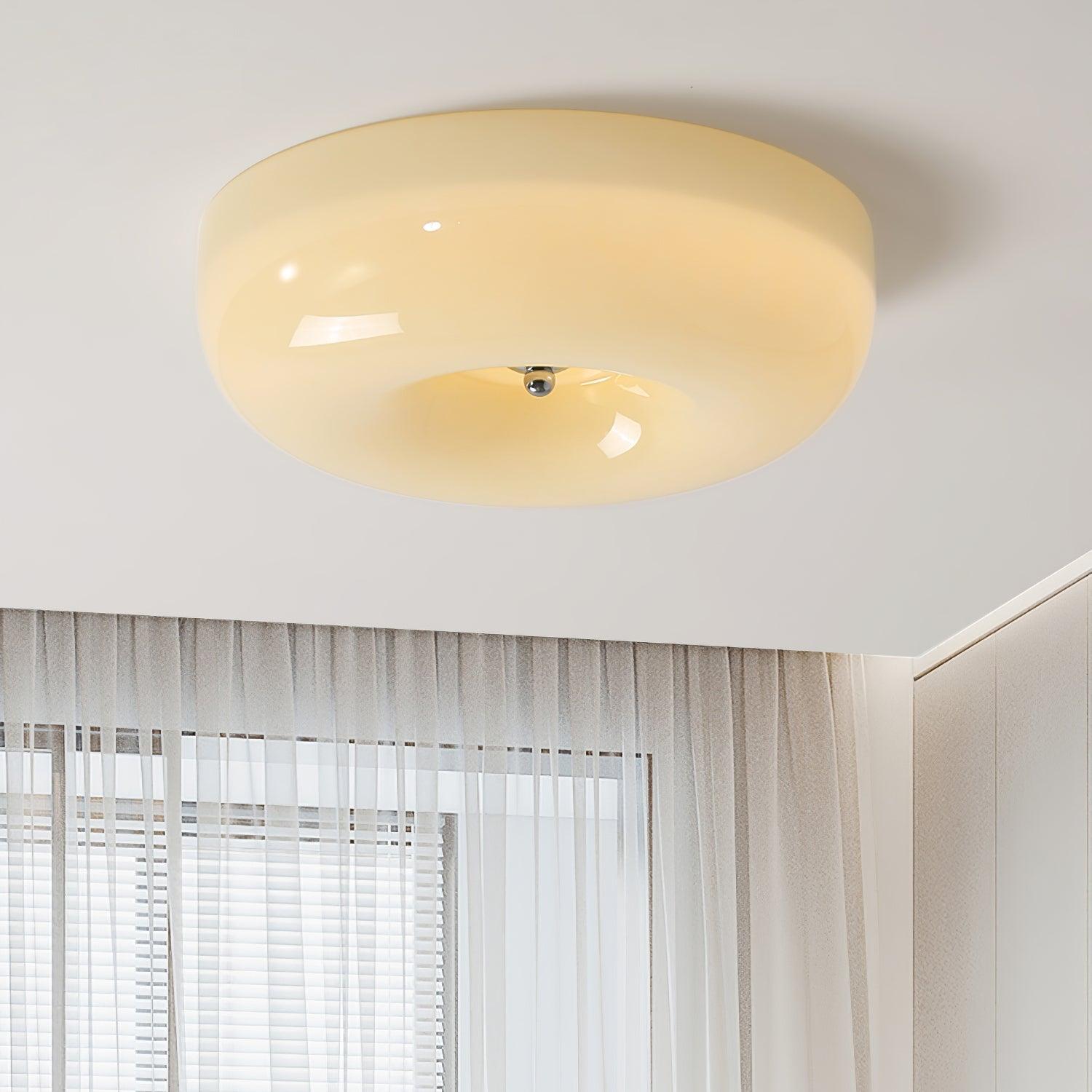 Cream Pudding Milk Glass Ceiling Light With Silver Accent, Dimmable Warm White | Temsk