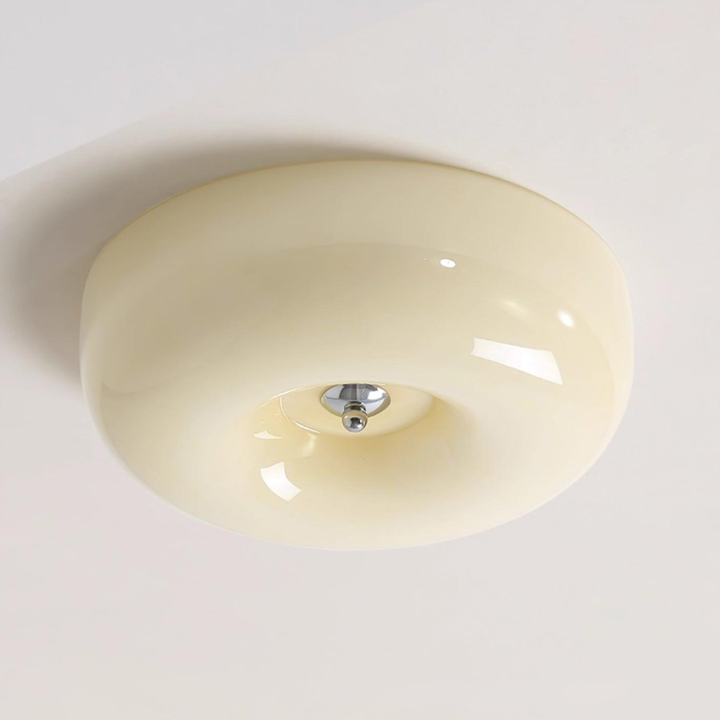 Cream Pudding Milk Glass Ceiling Light With Silver Accent, Dimmable Warm White | Temsk
