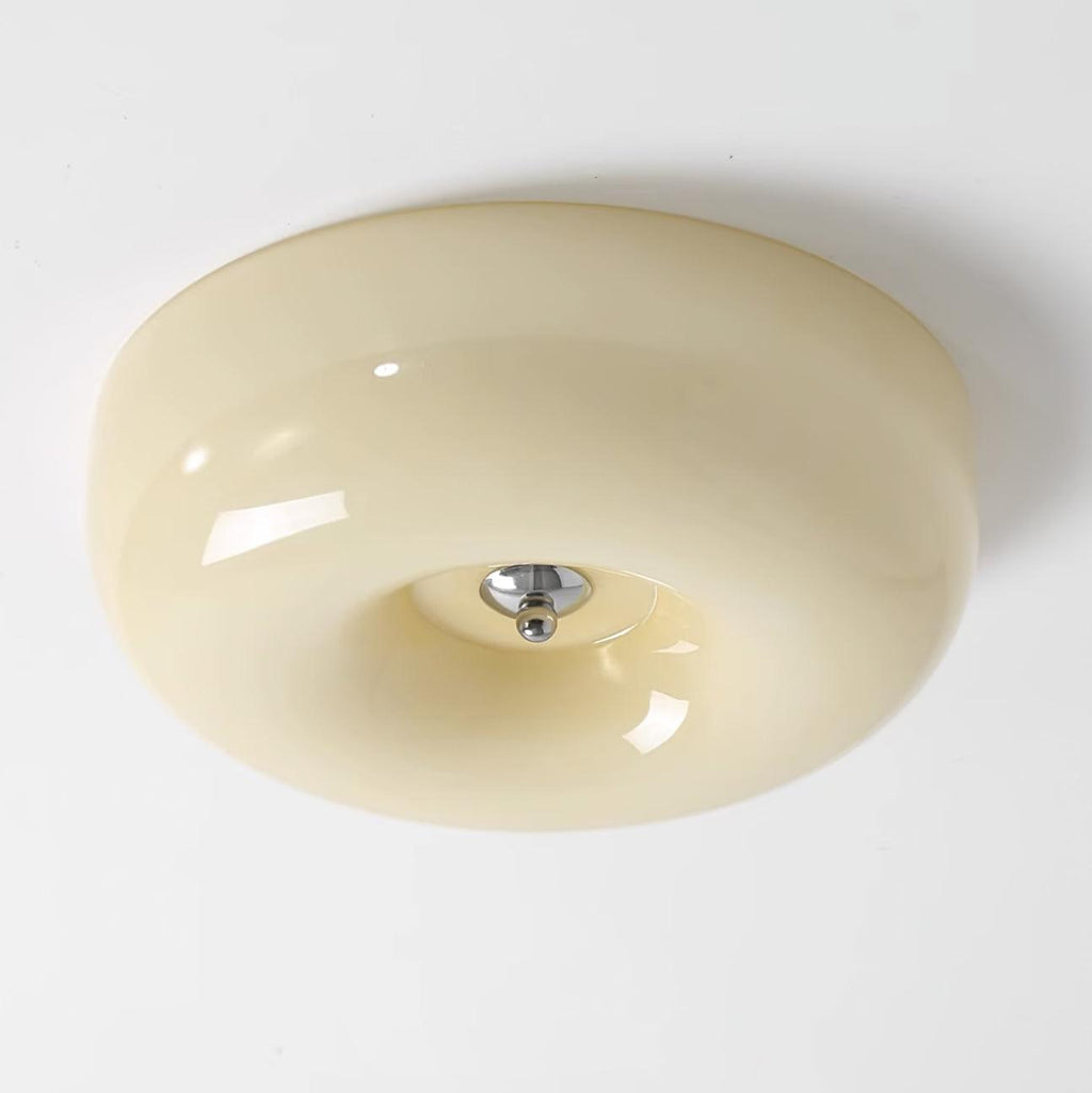 Cream Pudding Milk Glass Ceiling Light With Silver Accent, Dimmable Warm White | Temsk