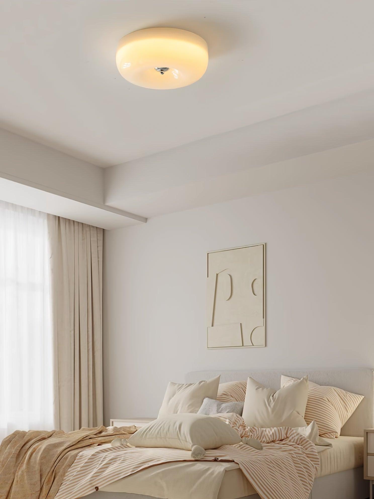 Cream Pudding Milk Glass Ceiling Light With Silver Accent, Dimmable Warm White | Temsk