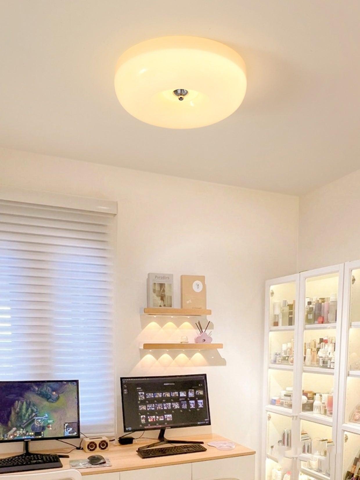 Cream Pudding Milk Glass Ceiling Light With Silver Accent, Dimmable Warm White | Temsk