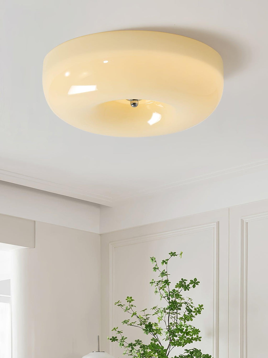 Cream Pudding Milk Glass Ceiling Light With Silver Accent, Dimmable Warm White | Temsk