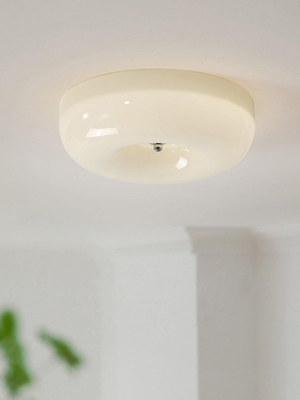 Cream Pudding Milk Glass Ceiling Light With Silver Accent, Dimmable Warm White | Temsk