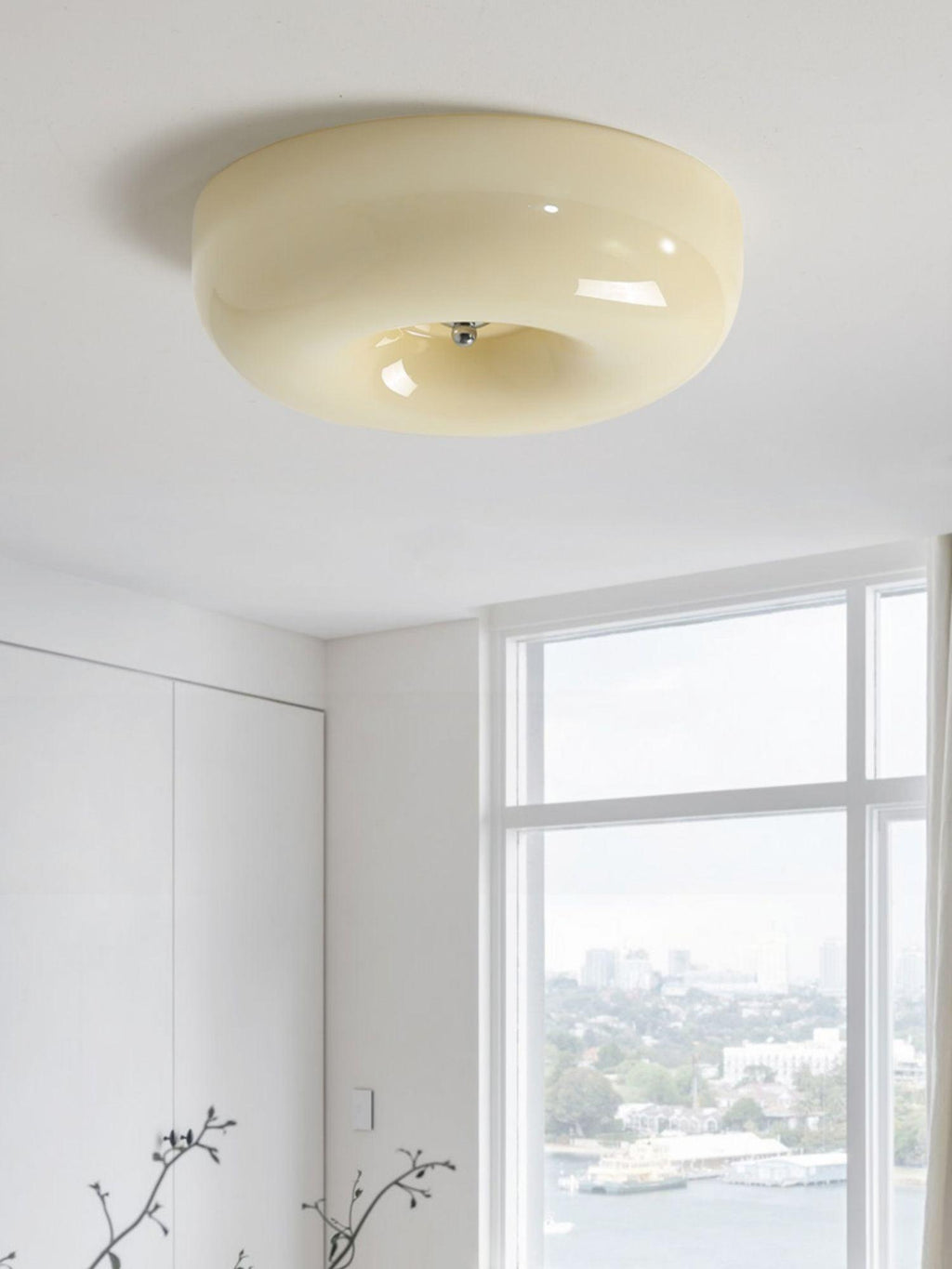 Cream Pudding Milk Glass Ceiling Light With Silver Accent, Dimmable Warm White | Temsk