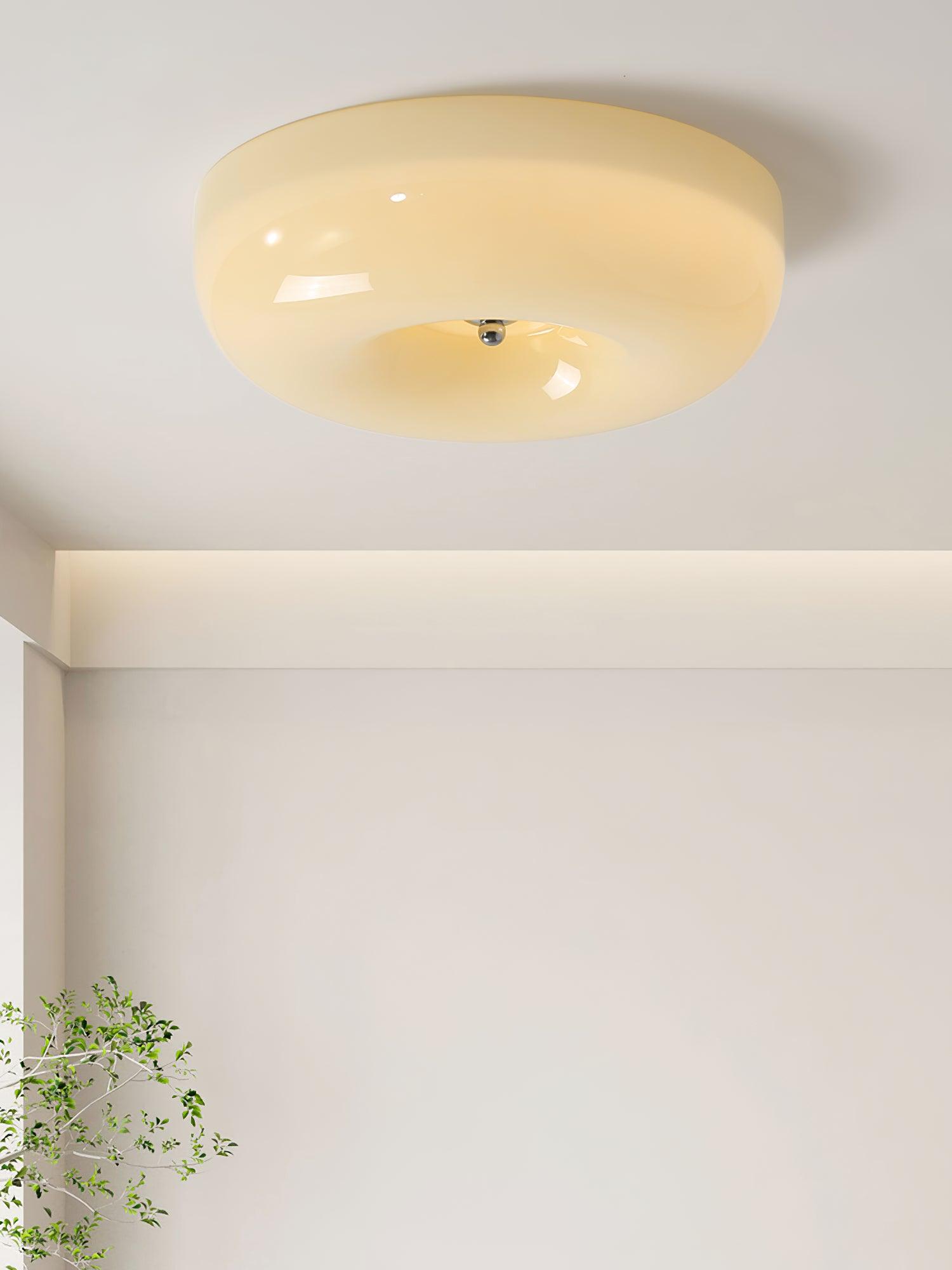 Cream Pudding Milk Glass Ceiling Light With Silver Accent, Dimmable Warm White | Temsk