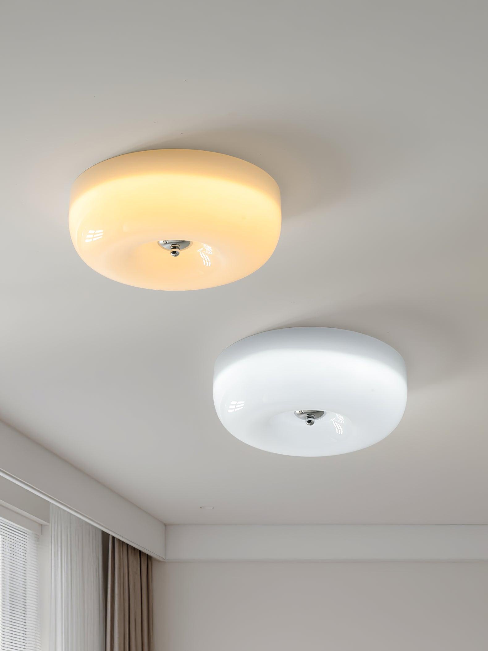 Cream Pudding Milk Glass Ceiling Light With Silver Accent, Dimmable Warm White | Temsk