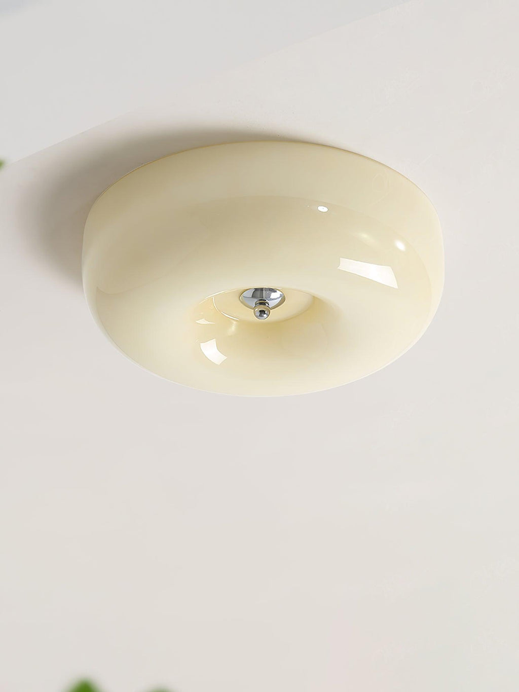 Cream Pudding Milk Glass Ceiling Light With Silver Accent, Dimmable Warm White | Temsk
