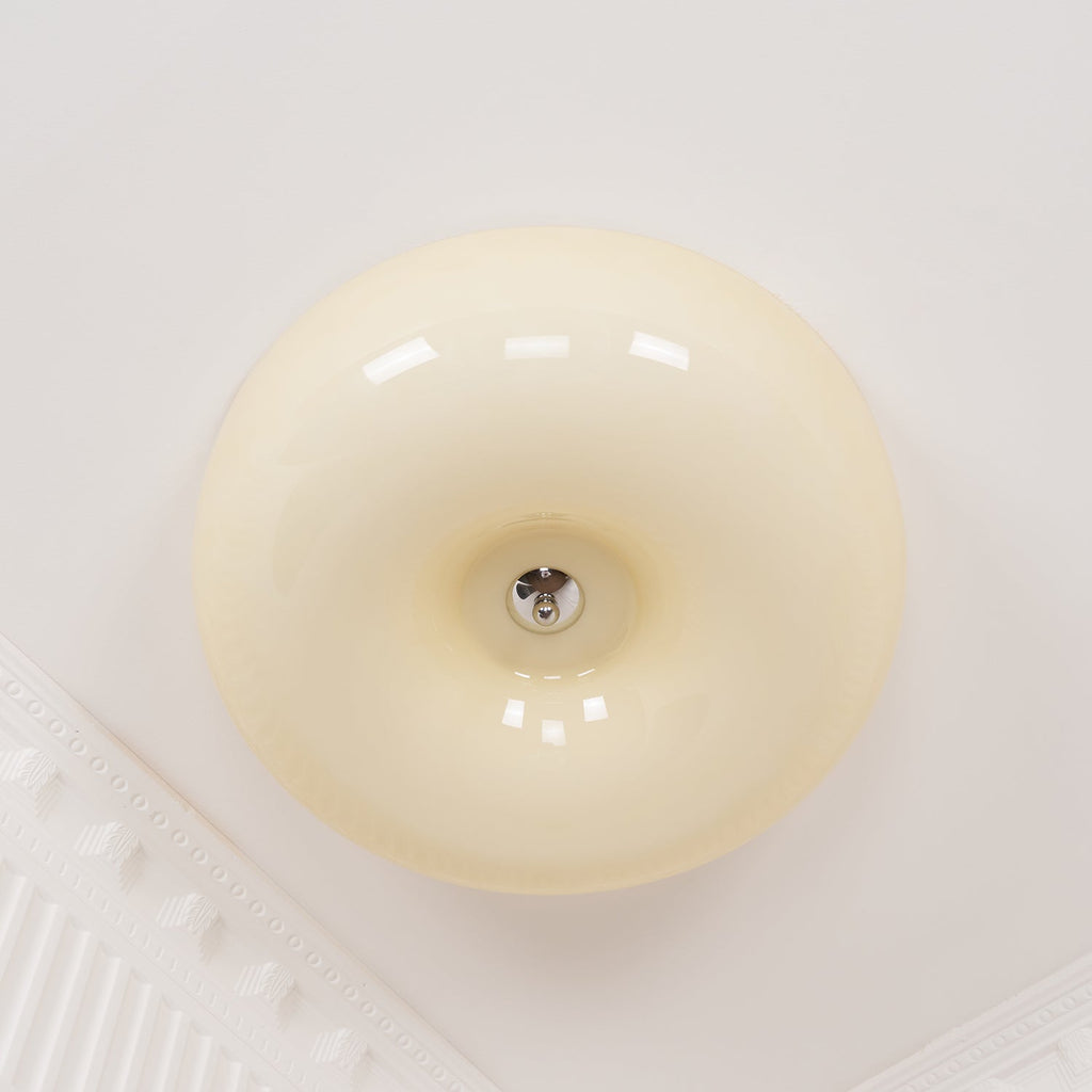 Cream Pudding Milk Glass Ceiling Light With Silver Accent, Dimmable Warm White | Temsk