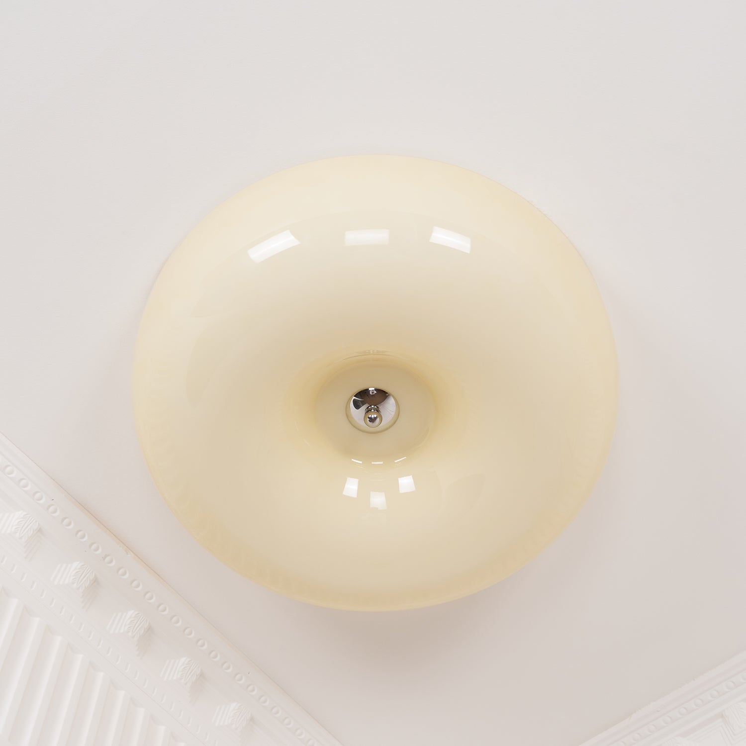 Cream Pudding Milk Glass Ceiling Light With Silver Accent, Dimmable Warm White | Temsk