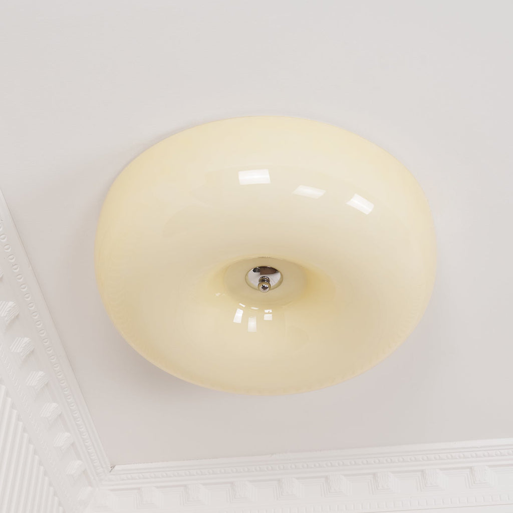 Cream Pudding Milk Glass Ceiling Light With Silver Accent, Dimmable Warm White | Temsk