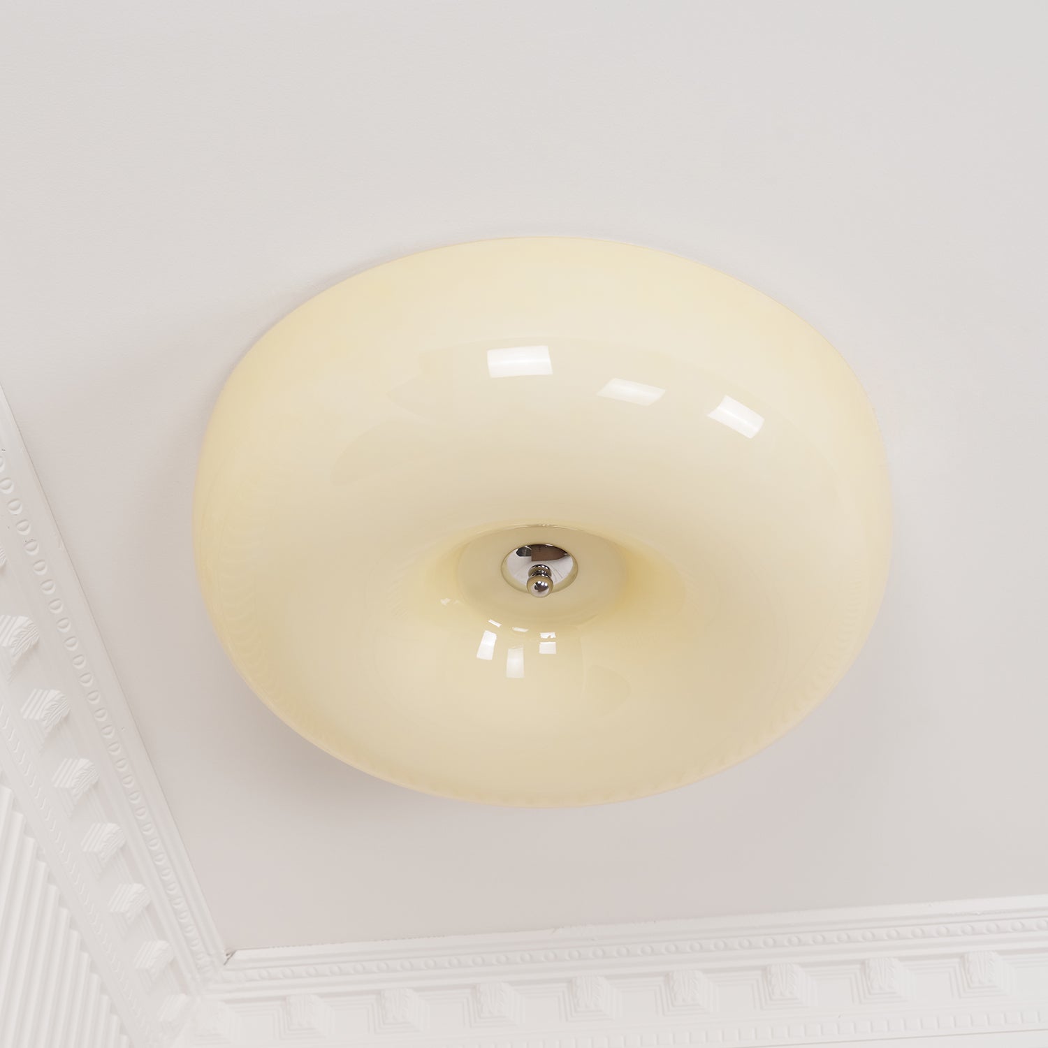 Cream Pudding Milk Glass Ceiling Light With Silver Accent, Dimmable Warm White | Temsk