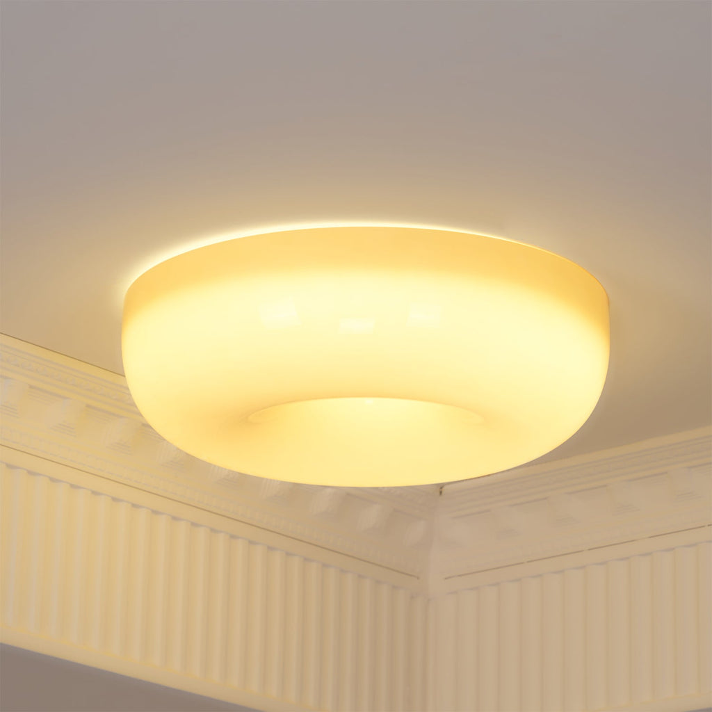 Cream Pudding Milk Glass Ceiling Light With Silver Accent, Dimmable Warm White | Temsk
