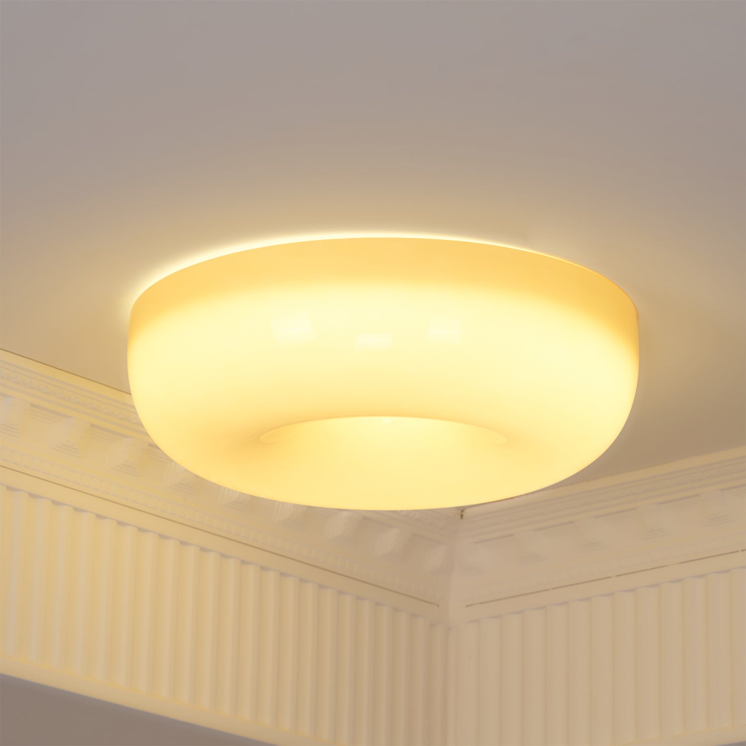 Cream Pudding Milk Glass Ceiling Light With Silver Accent, Dimmable Warm White | Temsk