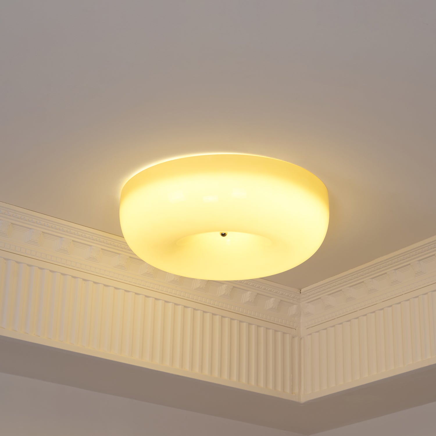 Cream Pudding Milk Glass Ceiling Light With Silver Accent, Dimmable Warm White | Temsk