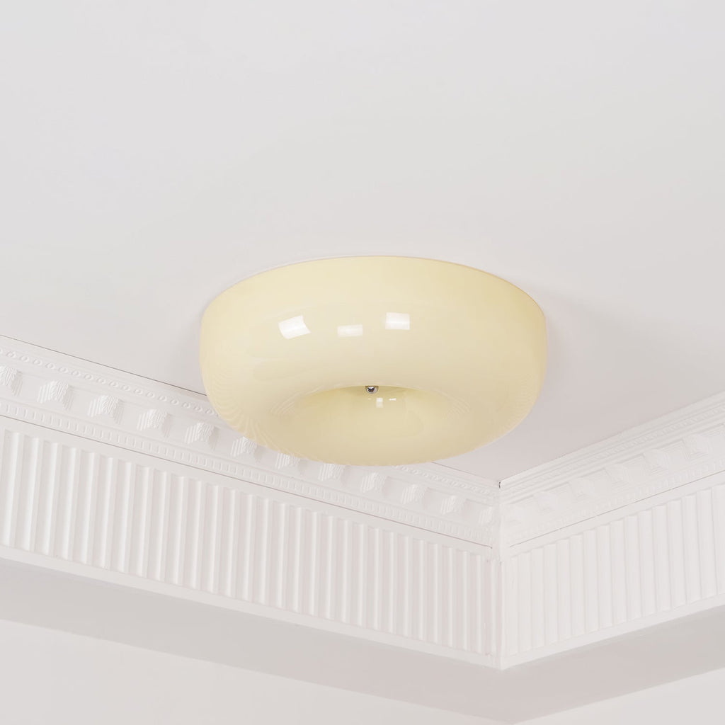 Cream Pudding Milk Glass Ceiling Light With Silver Accent, Dimmable Warm White | Temsk
