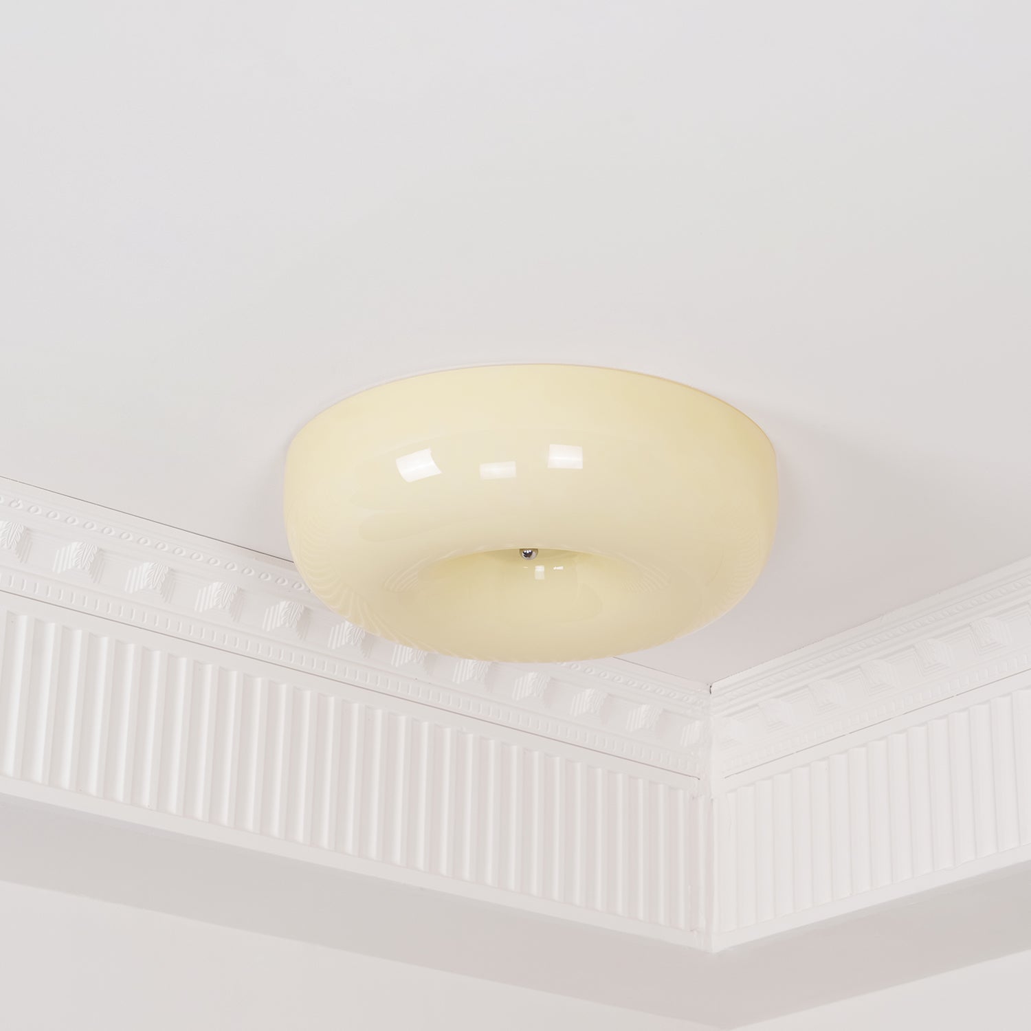 Cream Pudding Milk Glass Ceiling Light With Silver Accent, Dimmable Warm White | Temsk