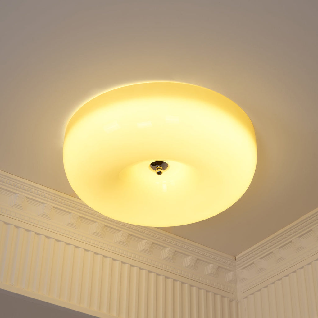 Cream Pudding Milk Glass Ceiling Light With Silver Accent, Dimmable Warm White | Temsk