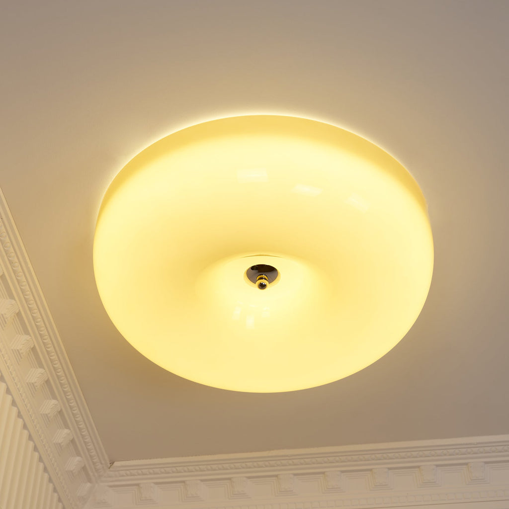 Cream Pudding Milk Glass Ceiling Light With Silver Accent, Dimmable Warm White | Temsk