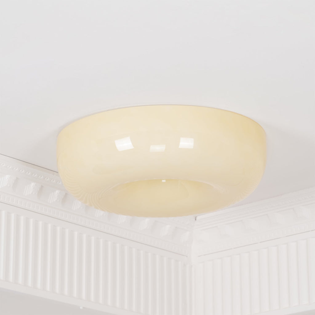 Cream Pudding Milk Glass Ceiling Light With Silver Accent, Dimmable Warm White | Temsk