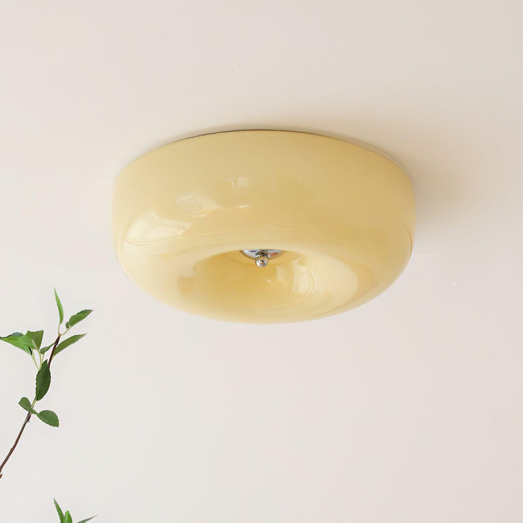 Cream Pudding Milk Glass Ceiling Light With Silver Accent, Dimmable Warm White | Temsk