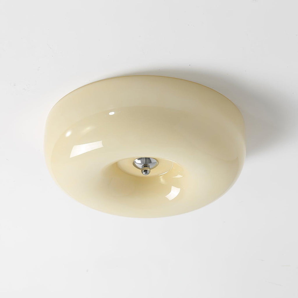 Cream Pudding Milk Glass Ceiling Light With Silver Accent, Dimmable Warm White | Temsk