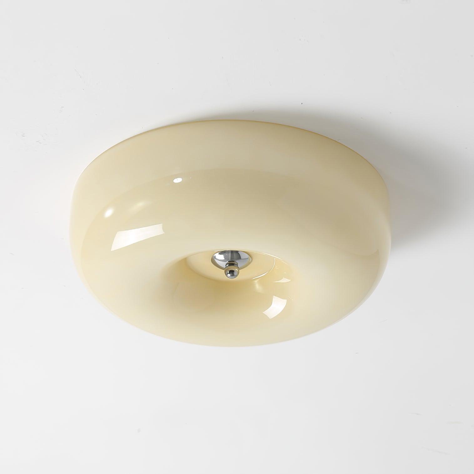 Cream Pudding Milk Glass Ceiling Light With Silver Accent, Dimmable Warm White | Temsk