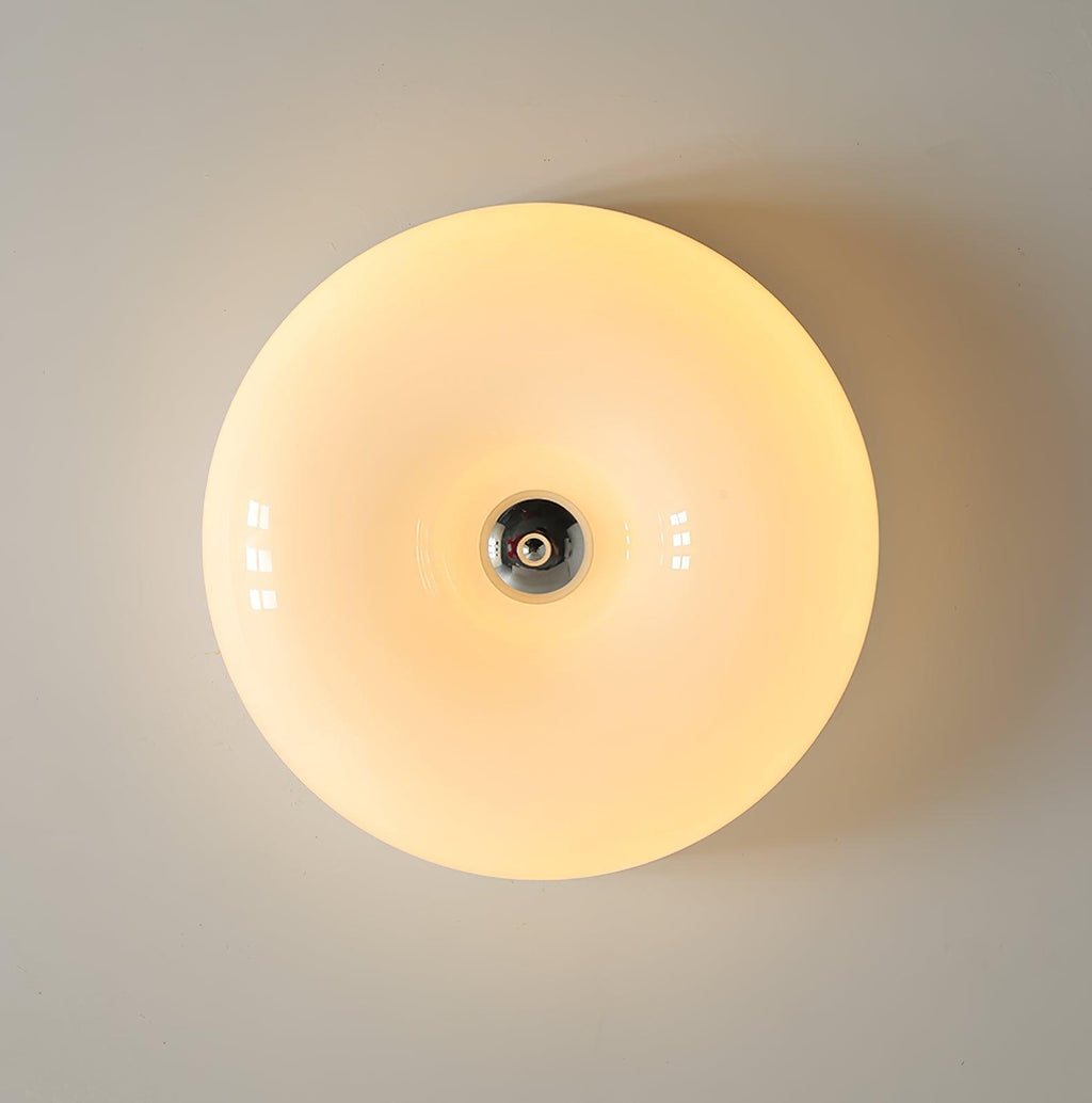 Cream Pudding Milk Glass Ceiling Light With Silver Accent, Dimmable Warm White | Temsk