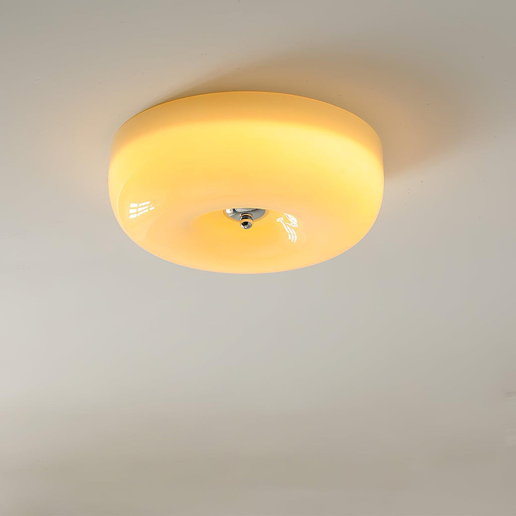 Cream Pudding Milk Glass Ceiling Light With Silver Accent, Dimmable Warm White | Temsk