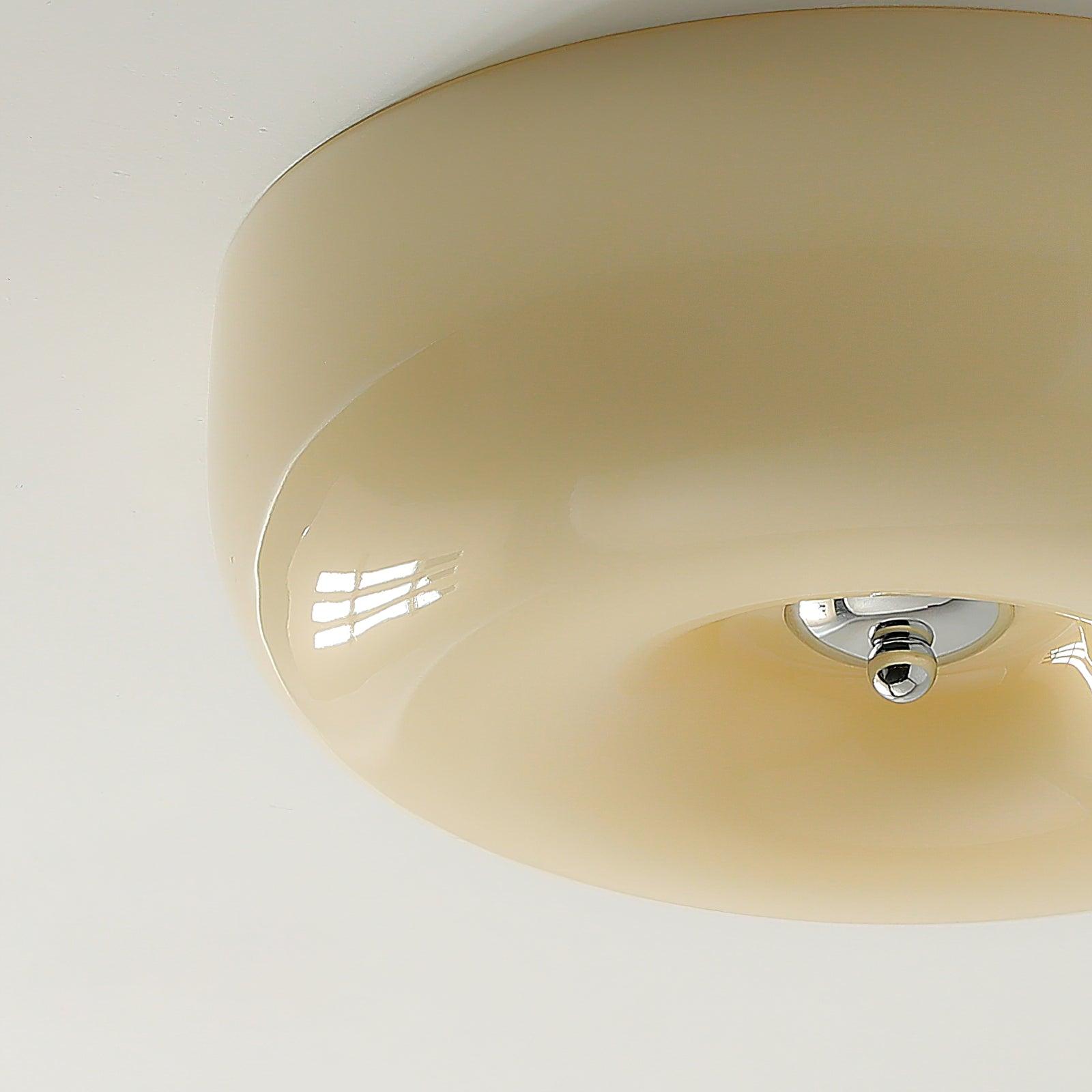 Cream Pudding Milk Glass Ceiling Light With Silver Accent, Dimmable Warm White | Temsk