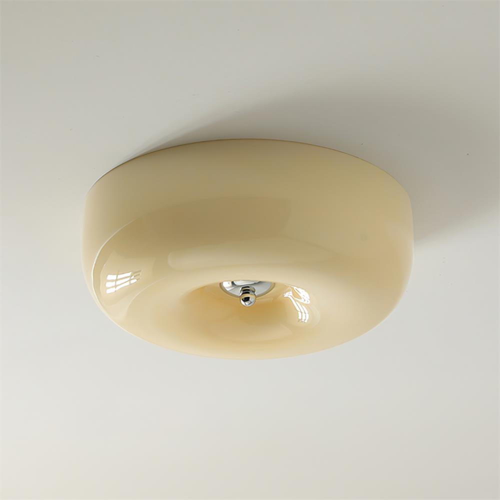 Cream Pudding Milk Glass Ceiling Light With Silver Accent, Dimmable Warm White | Temsk