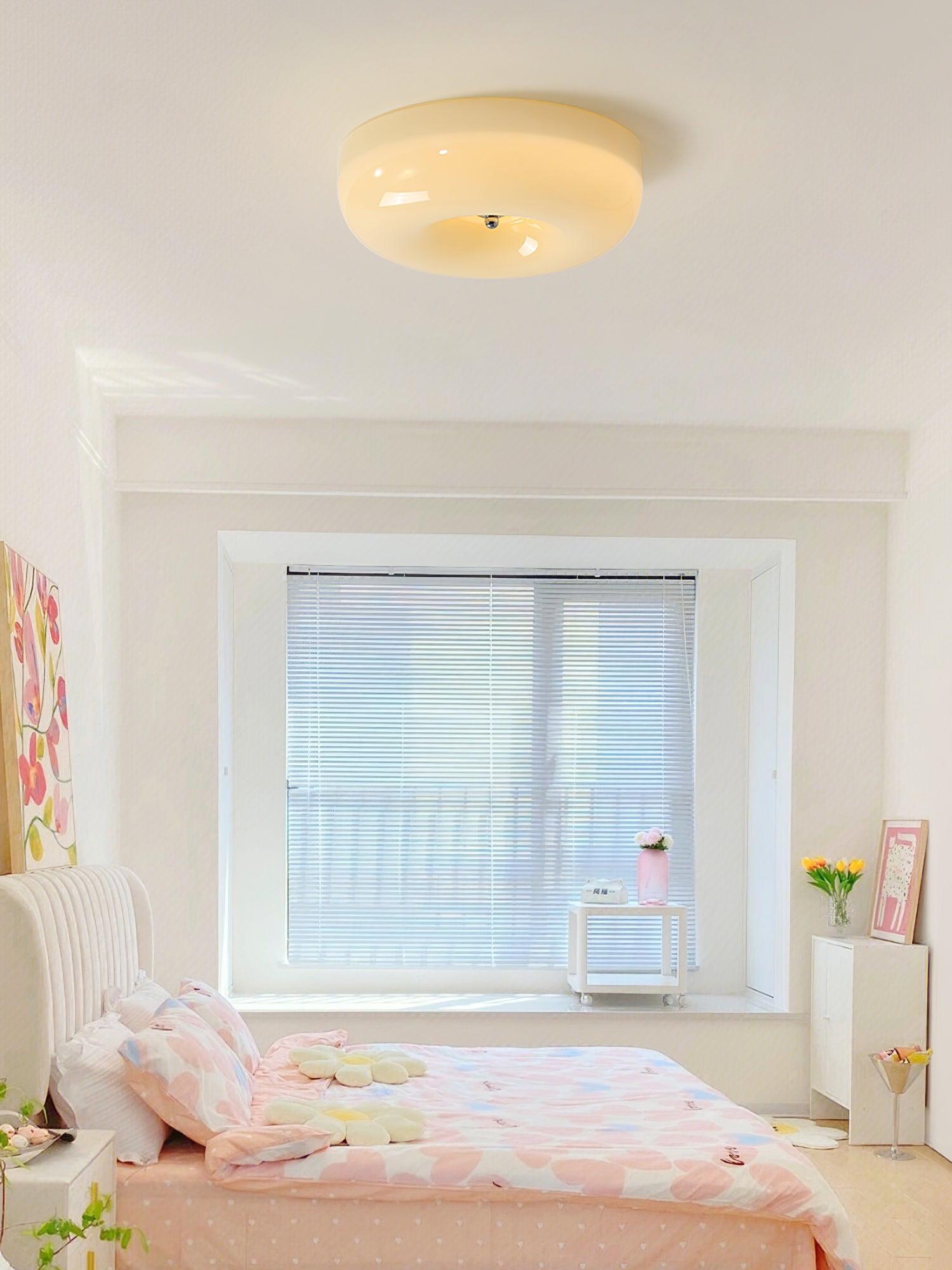 Cream Pudding Milk Glass Ceiling Light With Silver Accent, Dimmable Warm White | Temsk