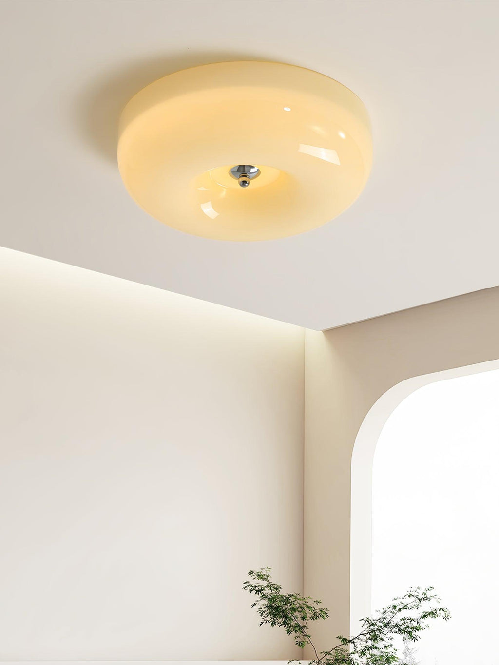 Cream Pudding Milk Glass Ceiling Light With Silver Accent, Dimmable Warm White | Temsk