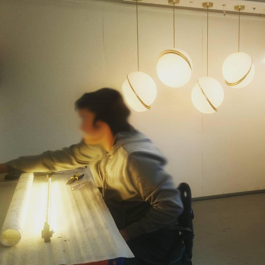 Nyara Moon-Curve Pendant Light With Acrylic And Brass | Snurv | Temsk